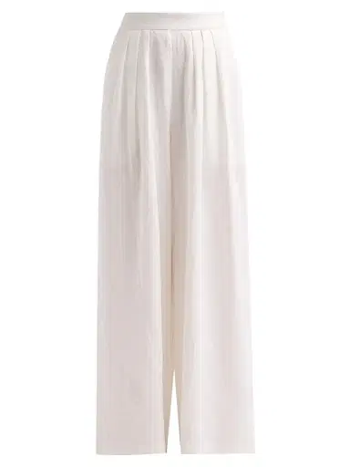 Cara Cara Women's Linen Pleated Palazzo Pants - White | Thumbnail 1 Cara Cara Women's Linen Pleated Palazzo Pants - White | Thumbnail 1