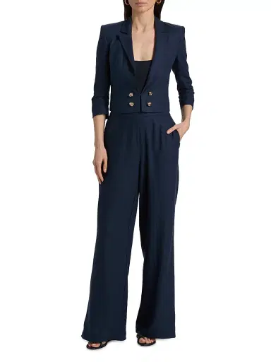 Generation Love Women's Emmeline Linen Crop Blazer - French Navy - Size Large | Thumbnail 2 Generation Love Women's Emmeline Linen Crop Blazer - French Navy - Size Large | Thumbnail 2