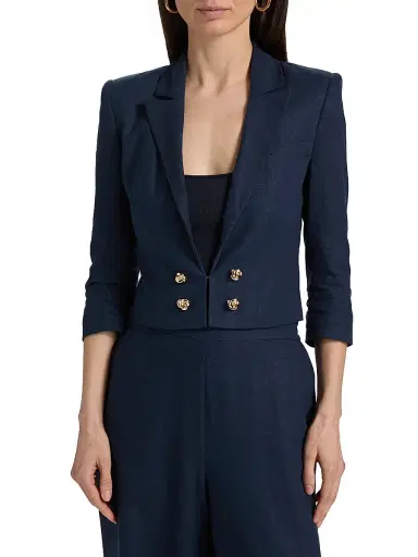 Generation Love Women's Emmeline Linen Crop Blazer - French Navy - Size Large | Thumbnail 3 Generation Love Women's Emmeline Linen Crop Blazer - French Navy - Size Large | Thumbnail 3
