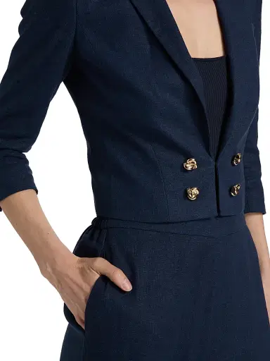 Generation Love Women's Emmeline Linen Crop Blazer - French Navy - Size Large | Thumbnail 6 Generation Love Women's Emmeline Linen Crop Blazer - French Navy - Size Large | Thumbnail 6