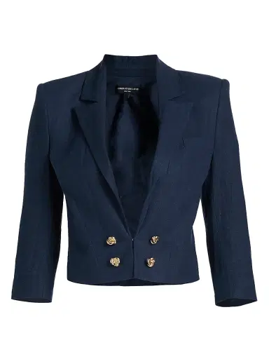 Generation Love Women's Emmeline Linen Crop Blazer - French Navy - Size Large | Thumbnail 1 Generation Love Women's Emmeline Linen Crop Blazer - French Navy - Size Large | Thumbnail 1