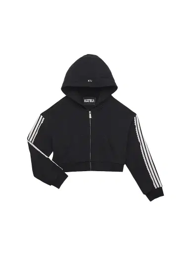 KatieJ NYC Girl's Tommy Crop Track Hoodie - Black | Thumbnail 1 KatieJ NYC Girl's Tommy Crop Track Hoodie - Black | Thumbnail 1