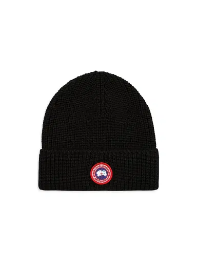 Canada Goose Men's Arctic Logo Patch Wool Beanie - Black | Thumbnail 1 Canada Goose Men's Arctic Logo Patch Wool Beanie - Black | Thumbnail 1