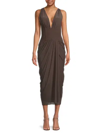 BLACK HALO Women's Elara Mesh Midi-Dress - Espresso | Thumbnail 3 BLACK HALO Women's Elara Mesh Midi-Dress - Espresso | Thumbnail 3
