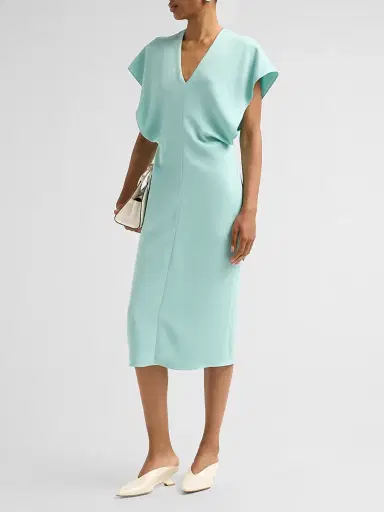 Stella McCartney Women's V-Neck Blouson Midi Dress - Aquamarine | Thumbnail 2 Stella McCartney Women's V-Neck Blouson Midi Dress - Aquamarine | Thumbnail 2