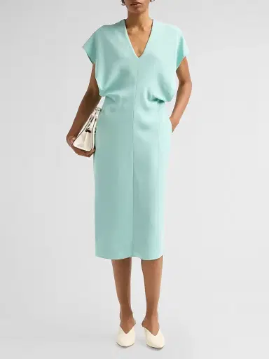 Stella McCartney Women's V-Neck Blouson Midi Dress - Aquamarine | Thumbnail 4 Stella McCartney Women's V-Neck Blouson Midi Dress - Aquamarine | Thumbnail 4