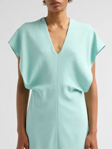 Stella McCartney Women's V-Neck Blouson Midi Dress - Aquamarine | Thumbnail 5 Stella McCartney Women's V-Neck Blouson Midi Dress - Aquamarine | Thumbnail 5