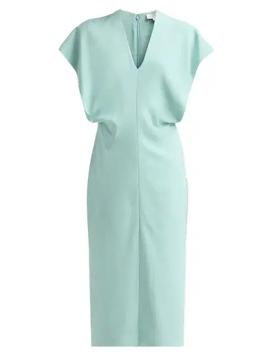 Stella McCartney Women's V-Neck Blouson Midi Dress - Aquamarine | Thumbnail 1 Stella McCartney Women's V-Neck Blouson Midi Dress - Aquamarine | Thumbnail 1