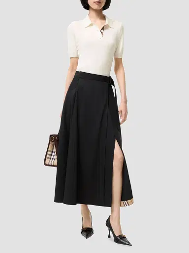 Burberry Women's Belina Belted Wool Twill Midi Skirt - Black | Thumbnail 2 Burberry Women's Belina Belted Wool Twill Midi Skirt - Black | Thumbnail 2