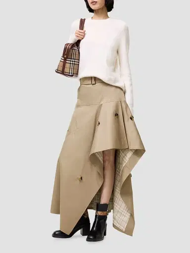 Burberry Women's Heather Gabardine Asymmetric Trench Maxi Skirt - Saltmarsh Beige | Thumbnail 2 Burberry Women's Heather Gabardine Asymmetric Trench Maxi Skirt - Saltmarsh Beige | Thumbnail 2