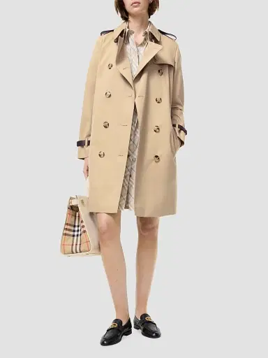 Burberry Women's Kensington Leather-Trim Mid-Length Trench Coat - Honey - Size 4 | Thumbnail 2 Burberry Women's Kensington Leather-Trim Mid-Length Trench Coat - Honey - Size 4 | Thumbnail 2