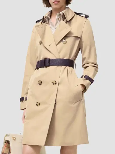Burberry Women's Kensington Leather-Trim Mid-Length Trench Coat - Honey - Size 4 | Thumbnail 4 Burberry Women's Kensington Leather-Trim Mid-Length Trench Coat - Honey - Size 4 | Thumbnail 4