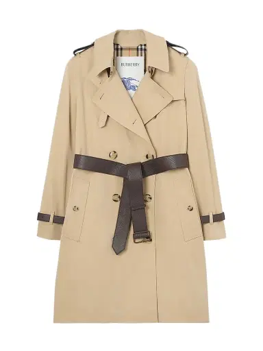 Burberry Women's Kensington Leather-Trim Mid-Length Trench Coat - Honey - Size 4 | Thumbnail 1 Burberry Women's Kensington Leather-Trim Mid-Length Trench Coat - Honey - Size 4 | Thumbnail 1
