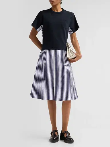 sacai Women's Cotton Poplin T-Shirt Midi Dress - Navy Stripe | Thumbnail 2 sacai Women's Cotton Poplin T-Shirt Midi Dress - Navy Stripe | Thumbnail 2