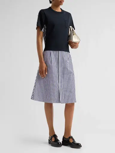 sacai Women's Cotton Poplin T-Shirt Midi Dress - Navy Stripe | Thumbnail 4 sacai Women's Cotton Poplin T-Shirt Midi Dress - Navy Stripe | Thumbnail 4