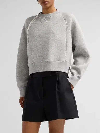 sacai Women's Zip Sponge Crewneck Sweatshirt - Gray | Thumbnail 4 sacai Women's Zip Sponge Crewneck Sweatshirt - Gray | Thumbnail 4