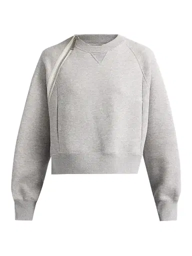 sacai Women's Zip Sponge Crewneck Sweatshirt - Gray | Thumbnail 1 sacai Women's Zip Sponge Crewneck Sweatshirt - Gray | Thumbnail 1