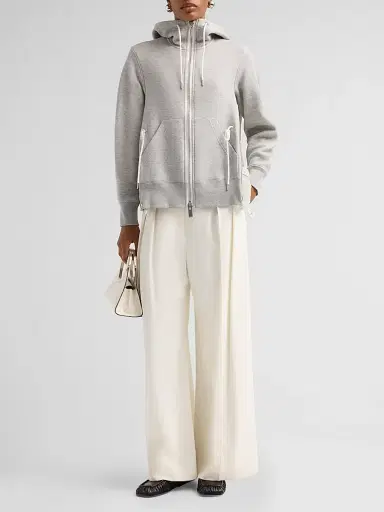 sacai Women's Sponge Sweat Nylon Twill Hoodie - Gray | Thumbnail 2 sacai Women's Sponge Sweat Nylon Twill Hoodie - Gray | Thumbnail 2
