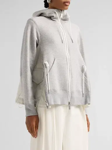 sacai Women's Sponge Sweat Nylon Twill Hoodie - Gray | Thumbnail 4 sacai Women's Sponge Sweat Nylon Twill Hoodie - Gray | Thumbnail 4