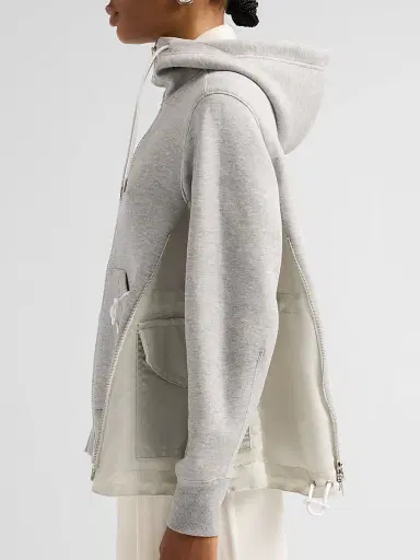 sacai Women's Sponge Sweat Nylon Twill Hoodie - Gray | Thumbnail 5 sacai Women's Sponge Sweat Nylon Twill Hoodie - Gray | Thumbnail 5