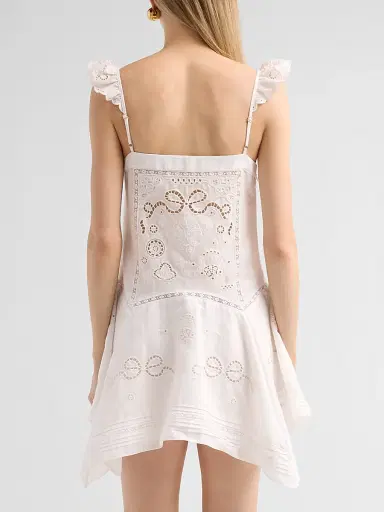 Self-Portrait Women's Embroidered Linen-Cotton Handkerchief Mini Dress - White - Size 10 | Thumbnail 3 Self-Portrait Women's Embroidered Linen-Cotton Handkerchief Mini Dress - White - Size 10 | Thumbnail 3