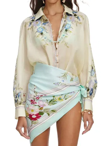 Self-Portrait Women's Floral Organza Button-Front Blouse - Yellow | Thumbnail 3 Self-Portrait Women's Floral Organza Button-Front Blouse - Yellow | Thumbnail 3