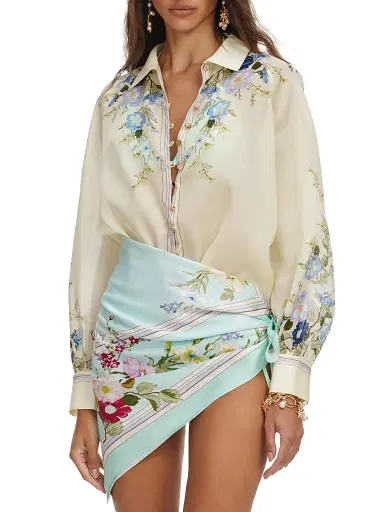 Self-Portrait Women's Floral Organza Button-Front Blouse - Yellow | Thumbnail 4 Self-Portrait Women's Floral Organza Button-Front Blouse - Yellow | Thumbnail 4