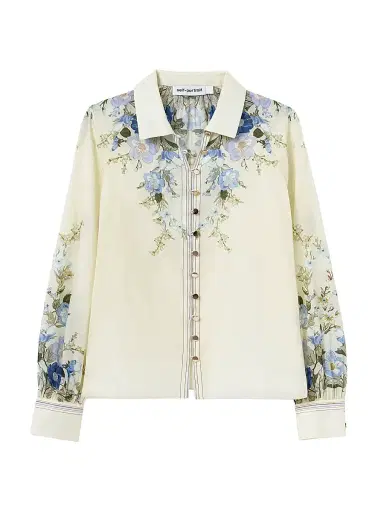 Self-Portrait Women's Floral Organza Button-Front Blouse - Yellow | Thumbnail 1 Self-Portrait Women's Floral Organza Button-Front Blouse - Yellow | Thumbnail 1