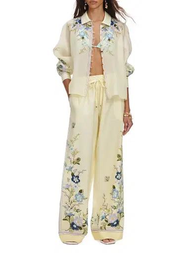 Self-Portrait Women's Floral Organza Wide-Leg Drawstring Pants - Yellow - Size 12 | Thumbnail 2 Self-Portrait Women's Floral Organza Wide-Leg Drawstring Pants - Yellow - Size 12 | Thumbnail 2