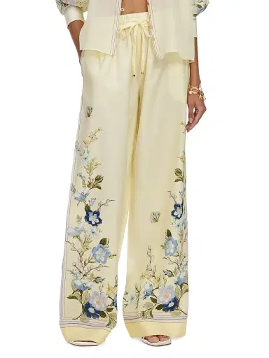 Self-Portrait Women's Floral Organza Wide-Leg Drawstring Pants - Yellow - Size 12 | Thumbnail 3 Self-Portrait Women's Floral Organza Wide-Leg Drawstring Pants - Yellow - Size 12 | Thumbnail 3