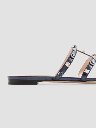 Valentino Garavani Women's Rockstud Slide Sandals in Laminated Nappa with Cabochon - Navy | Thumbnail 6 Valentino Garavani Women's Rockstud Slide Sandals in Laminated Nappa with Cabochon - Navy | Thumbnail 6
