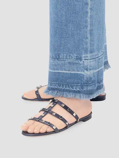 Valentino Garavani Women's Rockstud Slide Sandals in Laminated Nappa with Cabochon - Navy | Thumbnail 7 Valentino Garavani Women's Rockstud Slide Sandals in Laminated Nappa with Cabochon - Navy | Thumbnail 7
