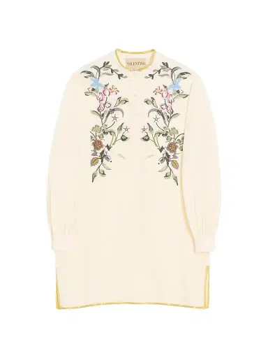 Valentino Garavani Women's Short Embroidered Linen Dress - Ivory - Size 0 | Thumbnail 1 Valentino Garavani Women's Short Embroidered Linen Dress - Ivory - Size 0 | Thumbnail 1