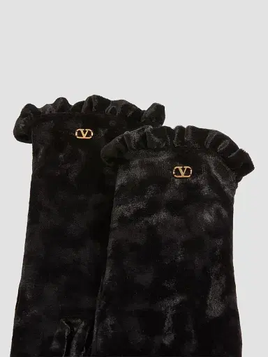 Valentino Garavani Women's VLogo Signature Chenille Gloves - Black Gold - Size 8 | Thumbnail 4 Valentino Garavani Women's VLogo Signature Chenille Gloves - Black Gold - Size 8 | Thumbnail 4