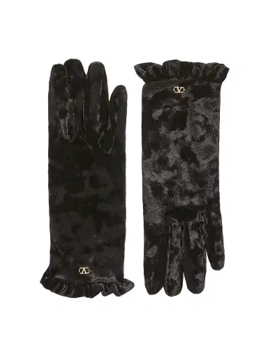 Valentino Garavani Women's VLogo Signature Chenille Gloves - Black Gold - Size 8 | Thumbnail 1 Valentino Garavani Women's VLogo Signature Chenille Gloves - Black Gold - Size 8 | Thumbnail 1