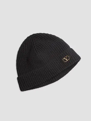 Valentino Garavani Men's VLogo Signature Knitted Cashmere Beanie - Black | Thumbnail 2 Valentino Garavani Men's VLogo Signature Knitted Cashmere Beanie - Black | Thumbnail 2