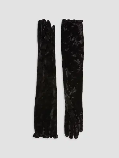 Valentino Garavani Women's VLogo Signature Long Chenille Gloves - Black Gold - Size 6 | Thumbnail 3 Valentino Garavani Women's VLogo Signature Long Chenille Gloves - Black Gold - Size 6 | Thumbnail 3