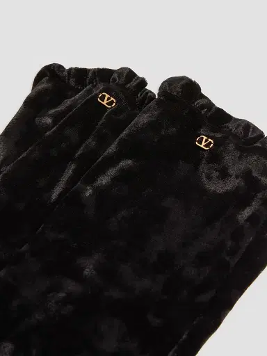 Valentino Garavani Women's VLogo Signature Long Chenille Gloves - Black Gold - Size 6 | Thumbnail 4 Valentino Garavani Women's VLogo Signature Long Chenille Gloves - Black Gold - Size 6 | Thumbnail 4