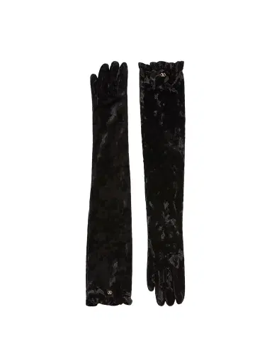 Valentino Garavani Women's VLogo Signature Long Chenille Gloves - Black Gold - Size 6 | Thumbnail 1 Valentino Garavani Women's VLogo Signature Long Chenille Gloves - Black Gold - Size 6 | Thumbnail 1