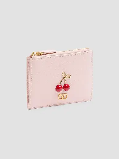 Valentino Garavani Women's Cherryfic Grainy Calfskin Cardholder - Rose Quartz | Thumbnail 3 Valentino Garavani Women's Cherryfic Grainy Calfskin Cardholder - Rose Quartz | Thumbnail 3