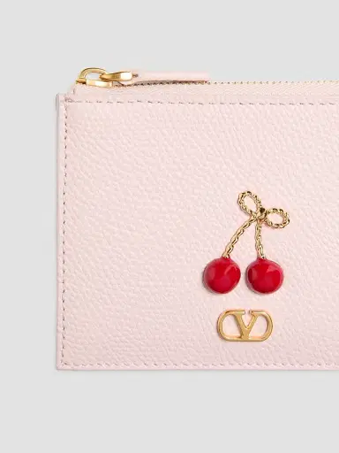 Valentino Garavani Women's Cherryfic Grainy Calfskin Cardholder - Rose Quartz | Thumbnail 4 Valentino Garavani Women's Cherryfic Grainy Calfskin Cardholder - Rose Quartz | Thumbnail 4