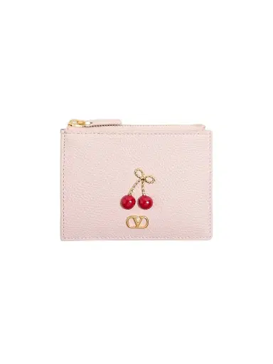 Valentino Garavani Women's Cherryfic Grainy Calfskin Cardholder - Rose Quartz | Thumbnail 1 Valentino Garavani Women's Cherryfic Grainy Calfskin Cardholder - Rose Quartz | Thumbnail 1