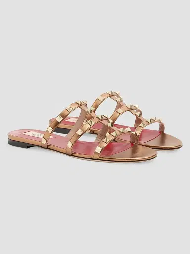 Valentino Garavani Women's Rockstud Laminated Nappa Slide Sandals - Gold - Size 9 | Thumbnail 2 Valentino Garavani Women's Rockstud Laminated Nappa Slide Sandals - Gold - Size 9 | Thumbnail 2