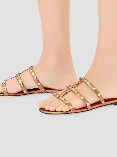 Valentino Garavani Women's Rockstud Laminated Nappa Slide Sandals - Gold - Size 9 | Thumbnail 7 Valentino Garavani Women's Rockstud Laminated Nappa Slide Sandals - Gold - Size 9 | Thumbnail 7