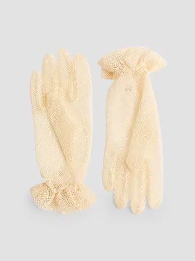 Valentino Garavani Women's VLogo Signature Gloves in Cotton and Tulle - Birch Gold - Size 7 | Thumbnail 2 Valentino Garavani Women's VLogo Signature Gloves in Cotton and Tulle - Birch Gold - Size 7 | Thumbnail 2