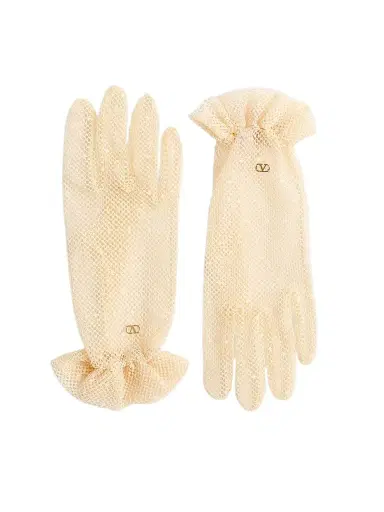 Valentino Garavani Women's VLogo Signature Gloves in Cotton and Tulle - Birch Gold - Size 7 | Thumbnail 1 Valentino Garavani Women's VLogo Signature Gloves in Cotton and Tulle - Birch Gold - Size 7 | Thumbnail 1