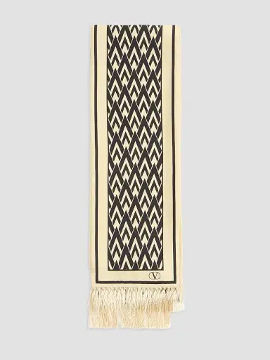 Valentino Garavani Women's Toute La V Silk Bandeau Scarf - Cream Black | Thumbnail 3 Valentino Garavani Women's Toute La V Silk Bandeau Scarf - Cream Black | Thumbnail 3