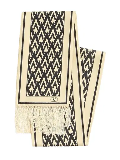 Valentino Garavani Women's Toute La V Silk Bandeau Scarf - Cream Black | Thumbnail 1 Valentino Garavani Women's Toute La V Silk Bandeau Scarf - Cream Black | Thumbnail 1
