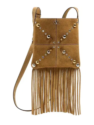 Valentino Garavani Women's Nellcôte Shoulder Bag in Suede with Fringes - Havana | Thumbnail 1 Valentino Garavani Women's Nellcôte Shoulder Bag in Suede with Fringes - Havana | Thumbnail 1