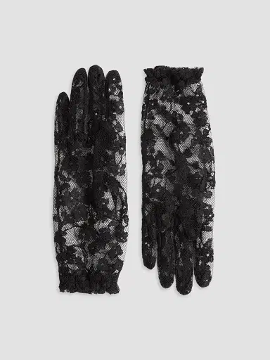 Valentino Garavani Women's VLogo Signature Lace Gloves - Black Gold - Size 6 | Thumbnail 2 Valentino Garavani Women's VLogo Signature Lace Gloves - Black Gold - Size 6 | Thumbnail 2